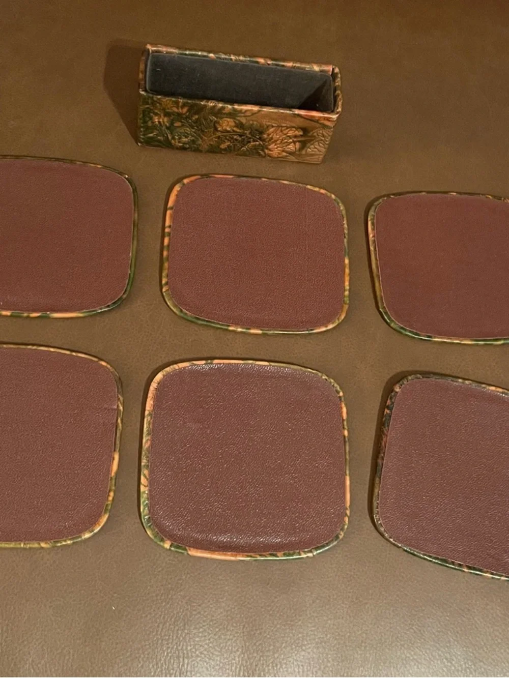 Vintage Egyptian Motif Coasters - Green and Copper Tones (Set of 6)